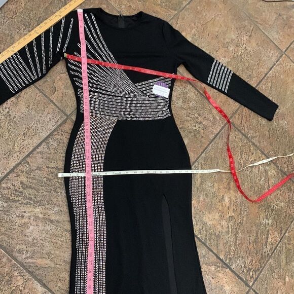 Windsor Size Medium Scoop Neck Black Diamond Studded Maxi Side Slit Dress New - Picture 12 of 15